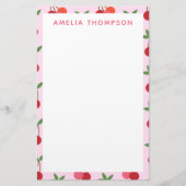 Cherry Fruit Pattern in roze and Red Personalized Briefpapier (Voorkant)