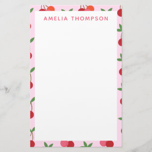 Cherry Fruit Pattern in roze and Red Personalized Briefpapier