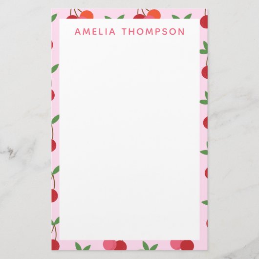 Cherry Fruit Pattern in roze and Red Personalized Briefpapier (Voorkant)