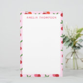 Cherry Fruit Pattern in roze and Red Personalized Briefpapier (Staand voorkant)
