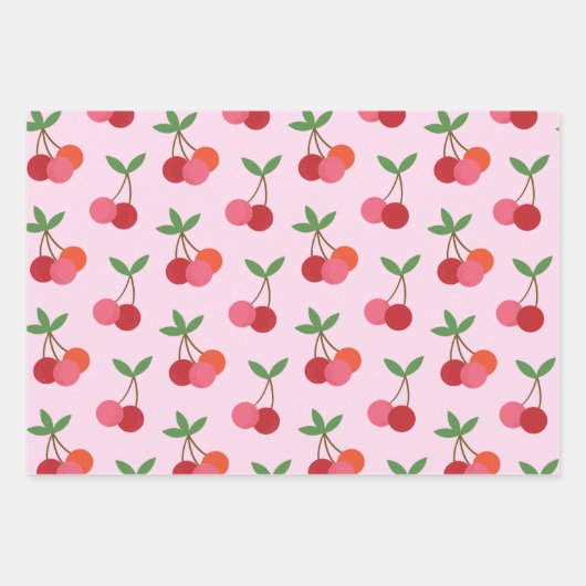 Cherry Fruit Pattern in roze and Red Personalized Inpakpapier Vel (Voorkant 3)