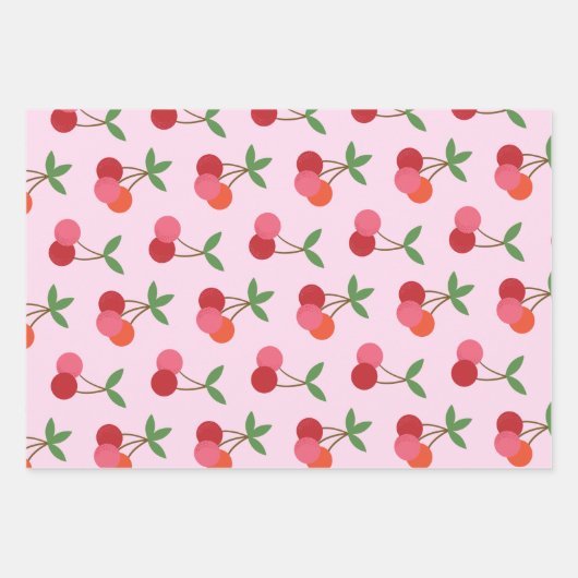 Cherry Fruit Pattern in roze and Red Personalized Inpakpapier Vel (Voorkant)