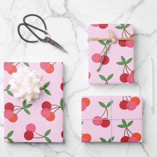 Cherry Fruit Pattern in roze and Red Personalized Inpakpapier Vel (Voorkant)