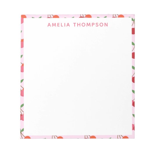 Cherry Fruit Pattern in roze and Red Personalized Notitieblok (Voorkant)
