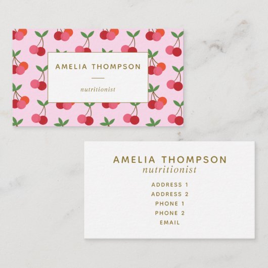 Cherry Fruit Pattern in roze and Red Personalized Visitekaartje (Voorkant / Achterkant)