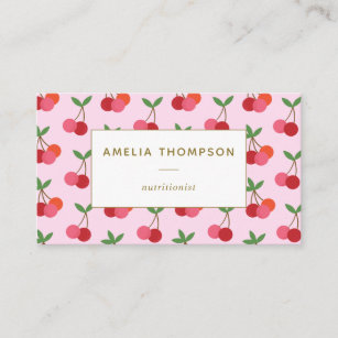 Cherry Fruit Pattern in roze and Red Personalized Visitekaartje