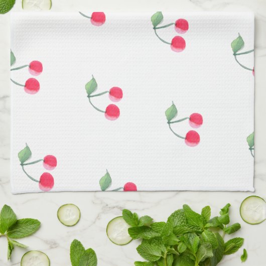 Cherry Fruit Pattern Modern Lovely Cute Pink Theedoek (Gevouwen)