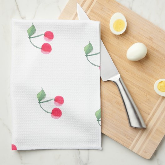 Cherry Fruit Pattern Modern Lovely Cute Pink Theedoek (Quarter Fold)