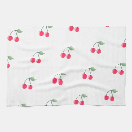 Cherry Fruit Pattern Modern Lovely Cute Pink Theedoek (Horizontaal)
