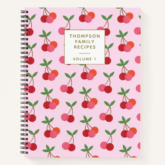 Cherry Fruit Pattern Red roze Personalized Recipes Notitieboek (Voorkant)