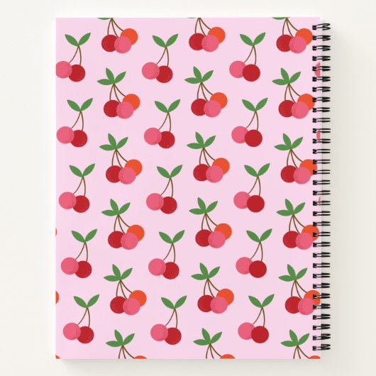 Cherry Fruit Pattern Retro Red Pink gepersonalisee Notitieboek (Achterkant)