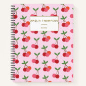 Cherry Fruit Pattern Retro Red Pink gepersonalisee Notitieboek (Voorkant)