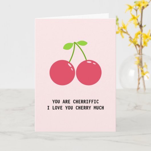Cherry Fruit Pun I Love You Jubileum Kaart (Gele Bloem)