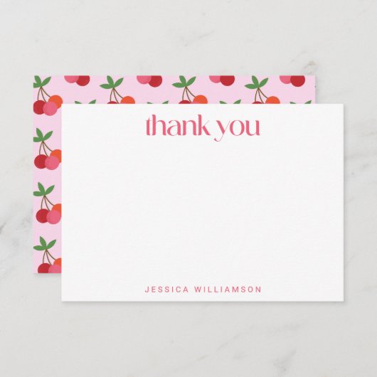 Cherry Fruit Red Pink Green Cute Custom Shower Bedankkaart (Voorkant / Achterkant)