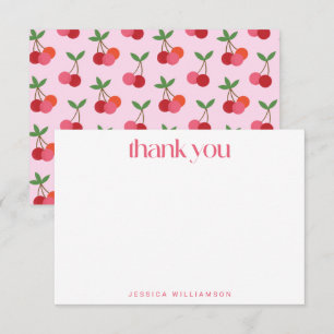 Cherry Fruit Red Pink Green Cute Custom Shower Bedankkaart