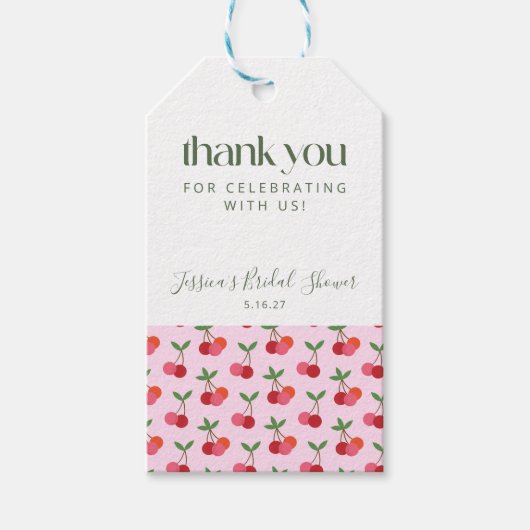 Cherry Fruit Red Pink Green Shower Cadeaulabel (Voorkant)