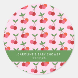 Cherry Fruit Roze Green Cute Custom Baby shower Ronde Sticker