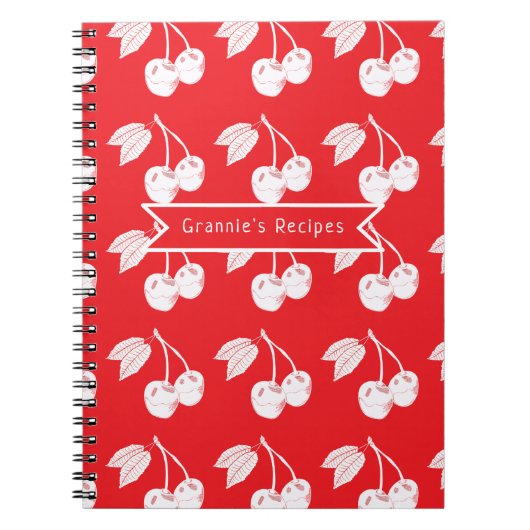 Cherry Fruit Woodcut Patroon Gepersonaliseerd Notitieboek (Voorkant)