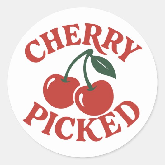 Cherry Geplukte Trendy Retro Fruit Afbeelding Ronde Sticker (Voorkant)