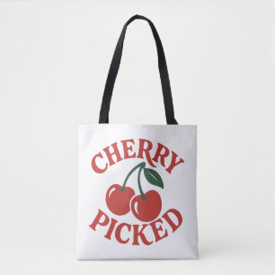 Cherry Geplukte Trendy Retro Fruit Afbeelding Tote Bag