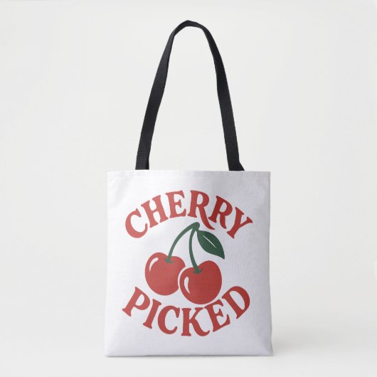 Cherry Geplukte Trendy Retro Fruit Afbeelding Tote Bag (Voorkant)