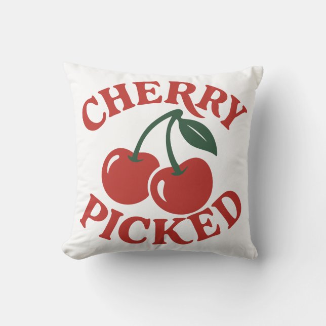 Cherry Geplukte Trendy Retro Fruit Grafisch Kussen (Voorkant)