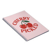 Cherry Geplukte Trendy Retro Fruit Grafisch Roze Notitieboek (Rechterzijde)