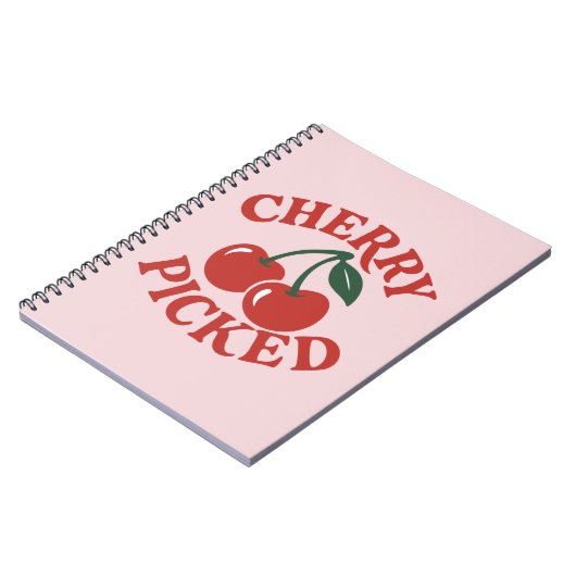 Cherry Geplukte Trendy Retro Fruit Grafisch Roze Notitieboek (Linkerzijde)