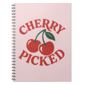 Cherry Geplukte Trendy Retro Fruit Grafisch Roze Notitieboek (Voorkant)