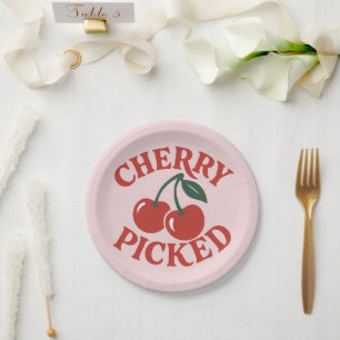 Cherry Geplukte Trendy Retro Fruit Grafische Feest Papieren Bordje
