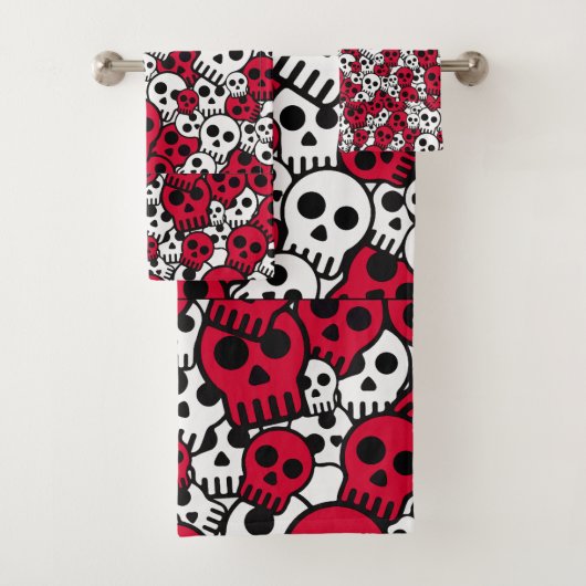 Cherry Gothic Skull Pattern Print Bad Handdoek (Insitu)