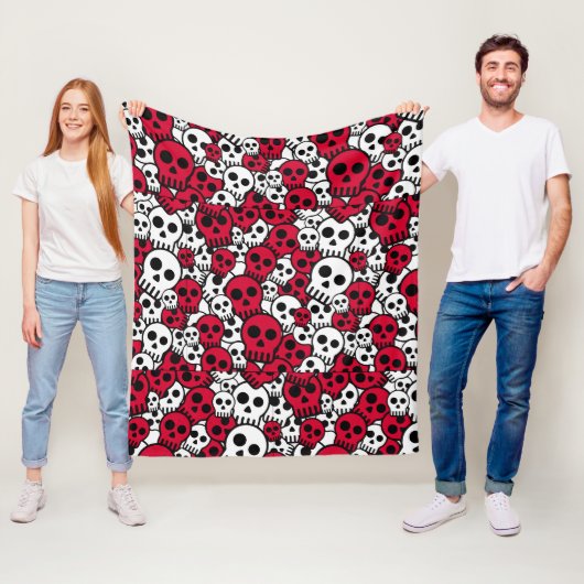 Cherry Gothic Skull Pattern Print Fleece Deken (In situ)