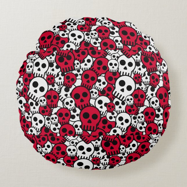 Cherry Gothic Skull Pattern Print Rond Kussen (Voorkant)
