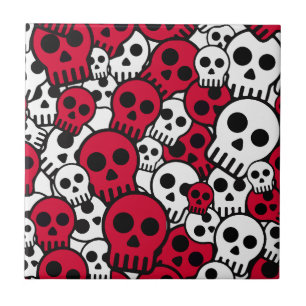 Cherry Gothic Skull Pattern Print Tegeltje