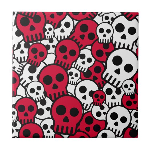 Cherry Gothic Skull Pattern Print Tegeltje (Voorkant)