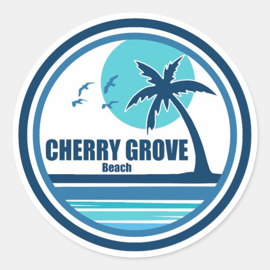 Cherry Grove Beach South Carolina Palmboom Vogels Ronde Sticker (Voorkant)
