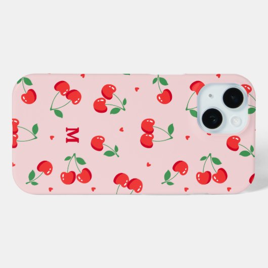 Cherry Hearts Aangepaste naam Monogram Case-Mate iPhone Case (Achterkant (horizontaal))