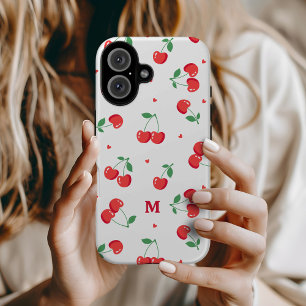 Cherry Hearts Aangepaste naam Monogram iPhone 16 Hoesje