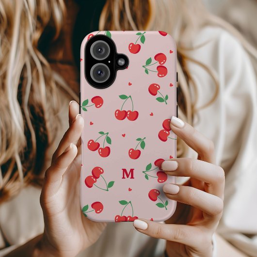 Cherry Hearts Aangepaste naam Monogram Case-Mate iPhone Case