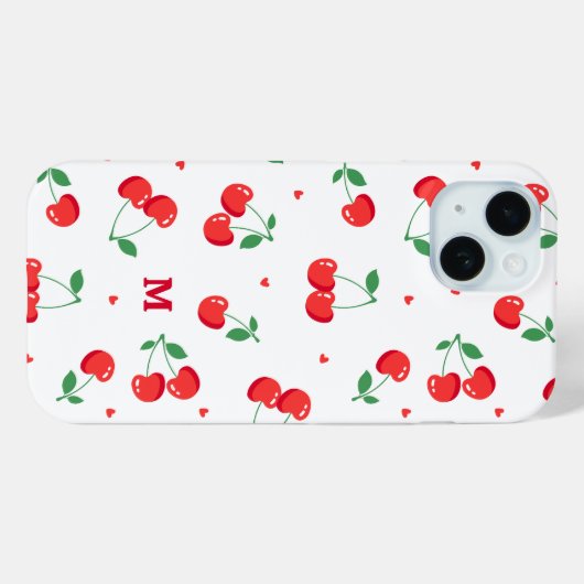Cherry Hearts Custom Monogram Case-Mate iPhone Case (Achterkant (horizontaal))