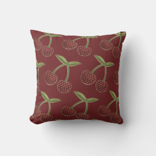  Cherry Illustrated Pattern on Burgundy Kussen