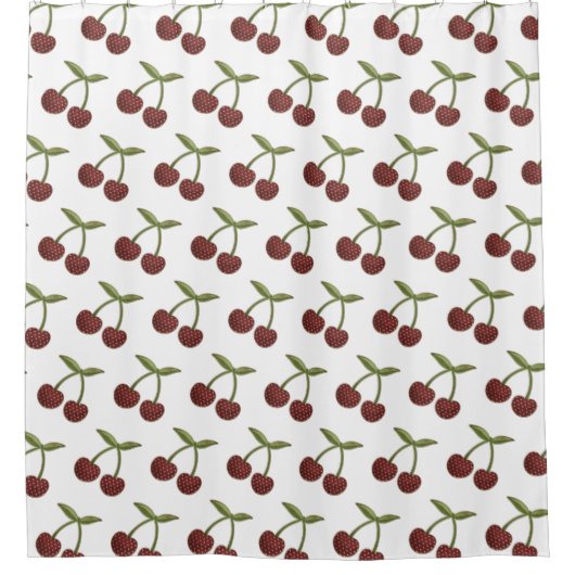  Cherry Illustrated Pattern on White Douchegordijn (Voorkant)