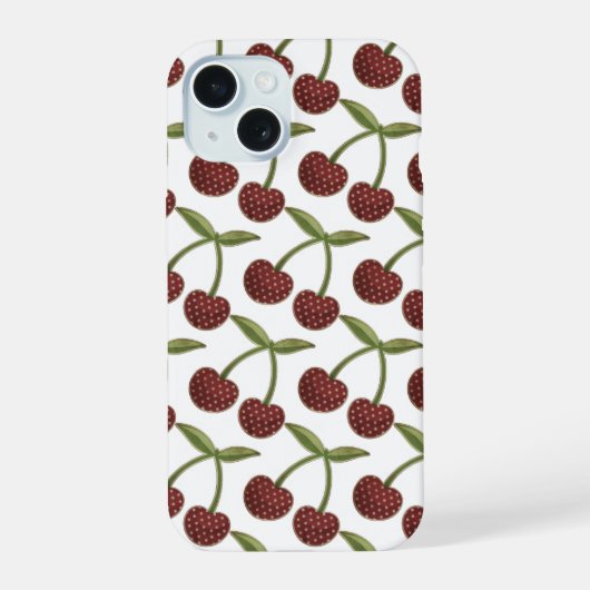  Cherry Illustrated Pattern on White iPhone 15 Case (Achterkant)