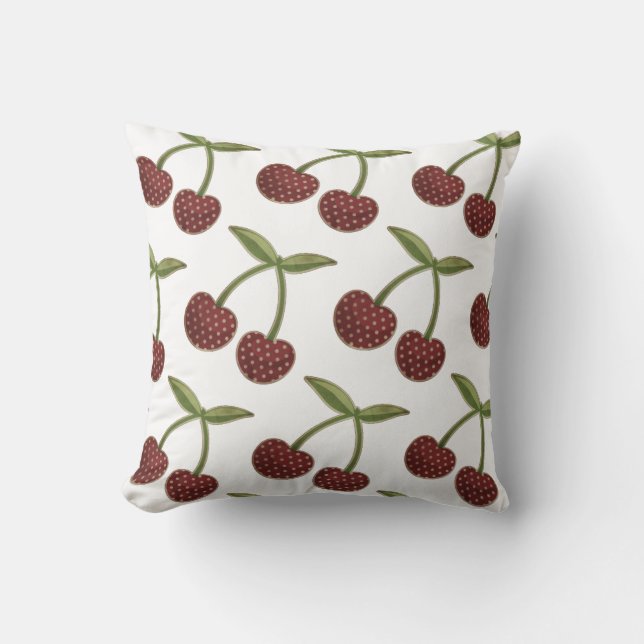  Cherry Illustrated Pattern on White Kussen (Voorkant)