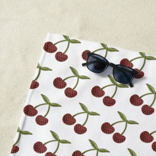  Cherry Illustrated Pattern on White Strandlaken (In situ)