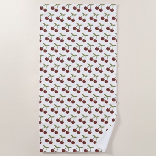  Cherry Illustrated Pattern on White Strandlaken (Voorkant)