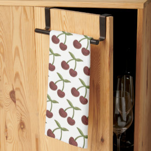  Cherry Illustrated Pattern on White Theedoek