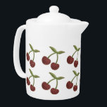 Cherry Illustrated Pattern on White Theepot<br><div class="desc">Cute geïllustreerd patroon met paar gestippelde kersen.</div>