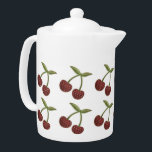 Cherry Illustrated Pattern on White Theepot<br><div class="desc">Cute geïllustreerd patroon met paar gestippelde kersen.</div>