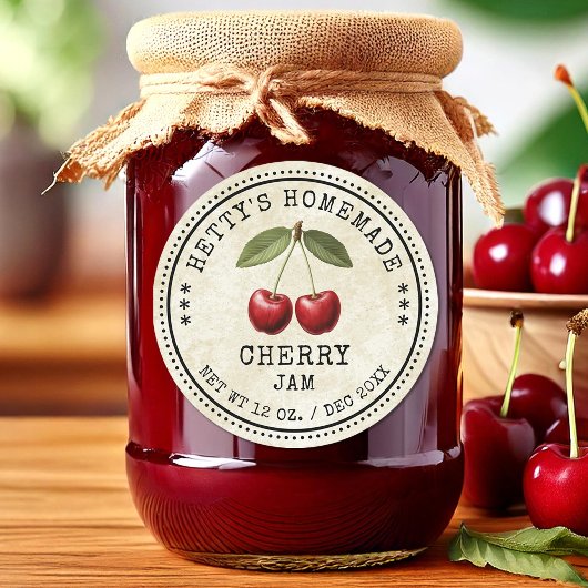 Cherry jam canning label  stijl